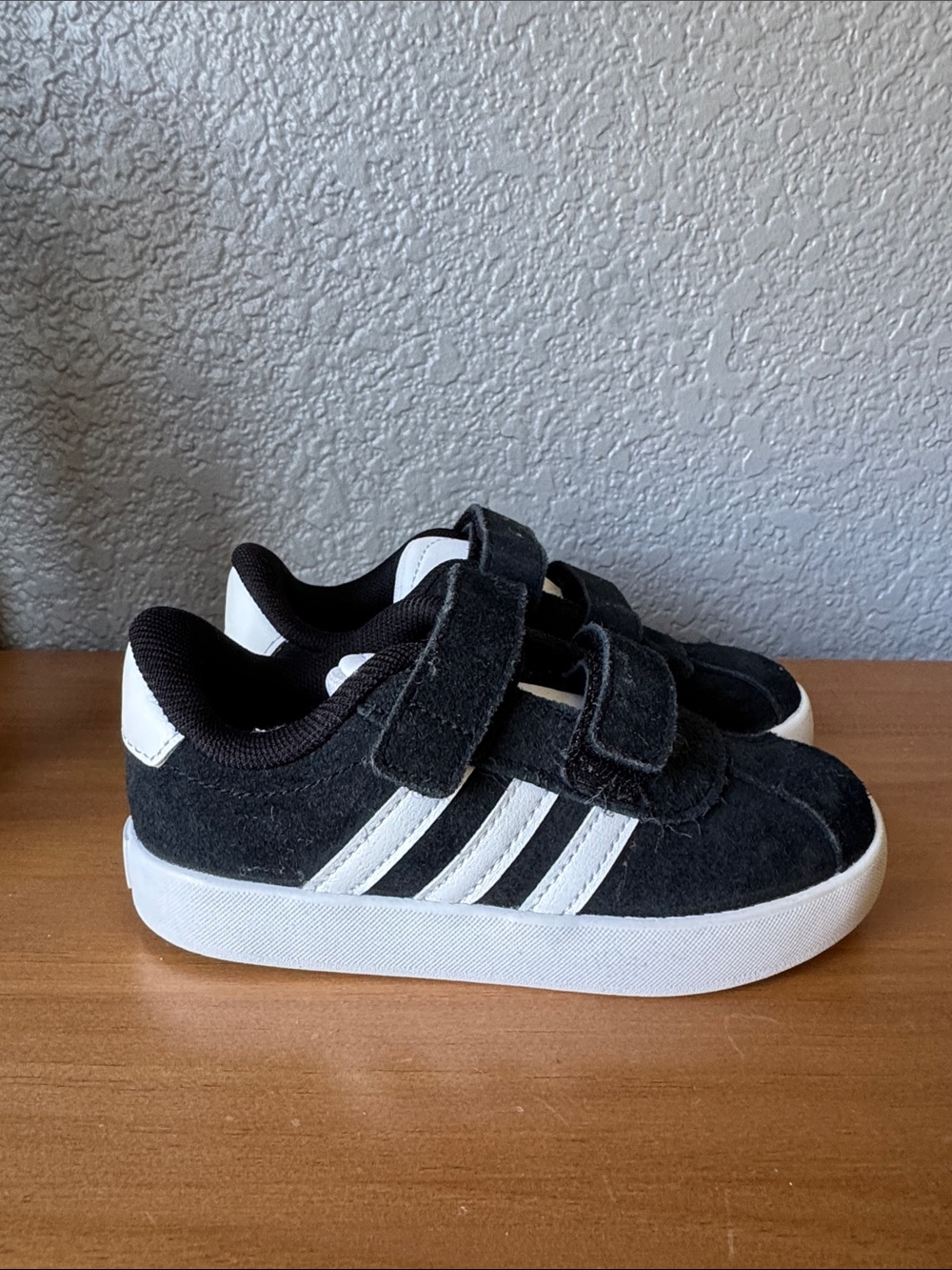 Kids Black and White Velcro Sneakers - Classic Stripe Design 9K